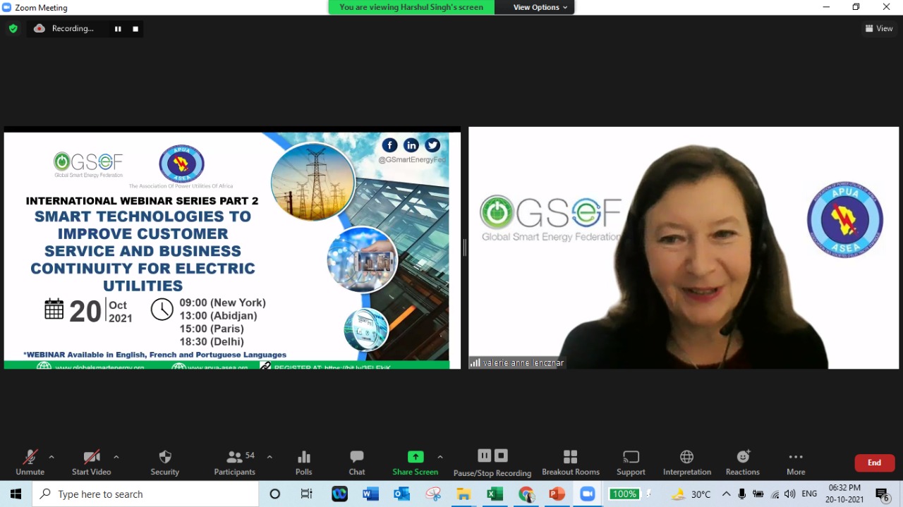 GSEF_APUA INTERNATIONAL WEBINAR ON SMART TECHNOLOGIES TO IMPROVE CUSTOMER SERVICE AND BUSINESS CONTINUITY FOR UTILITIES